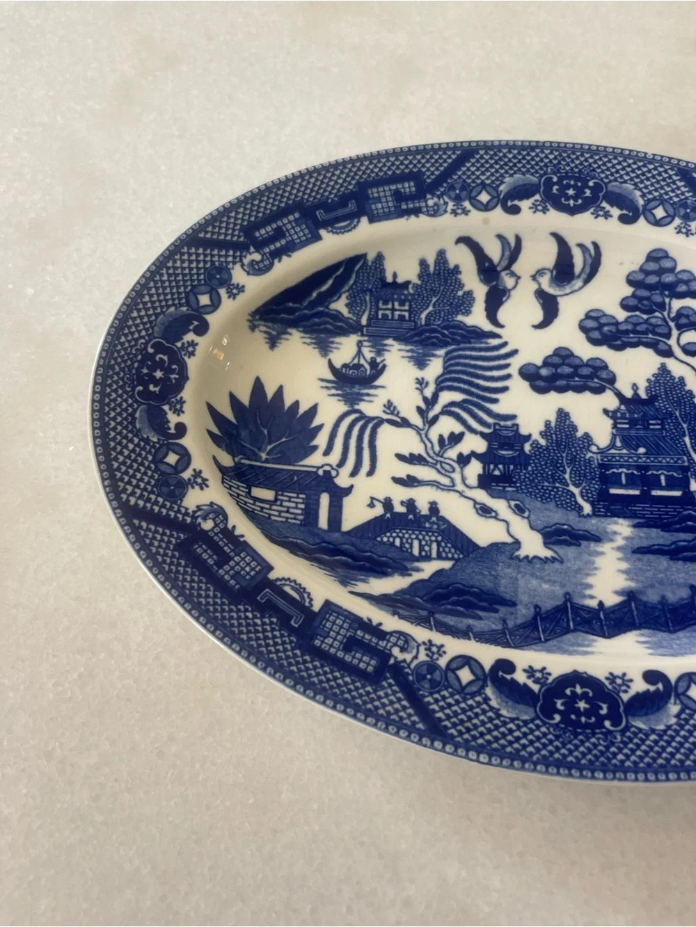 Blue Willow China Oval Tray Platter Serving Tray Chinoiserie